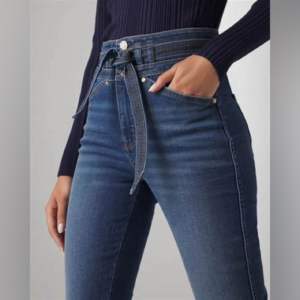 Extra High-Waisted Slim Flare Jeans, WHBM, Size 4 Long - Picture 5 of 5